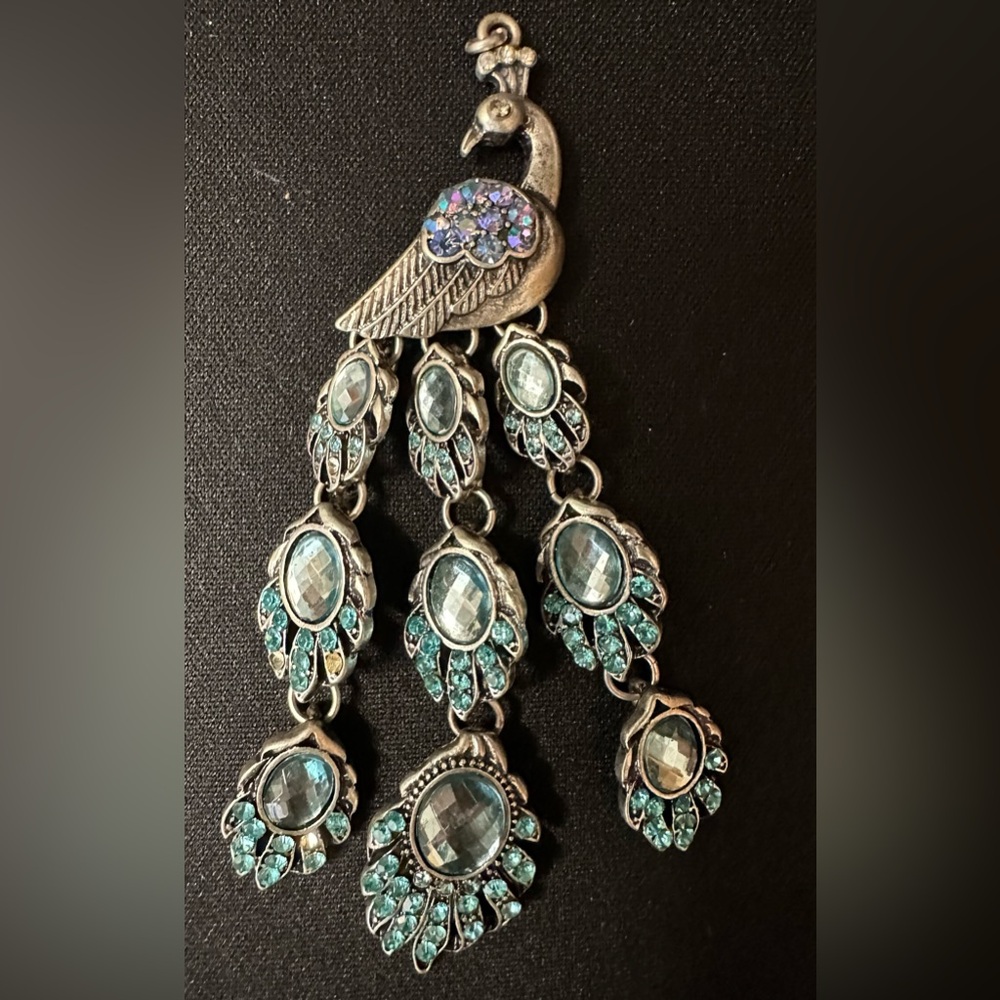 Peacock Necklace Pendant 3.5 Long